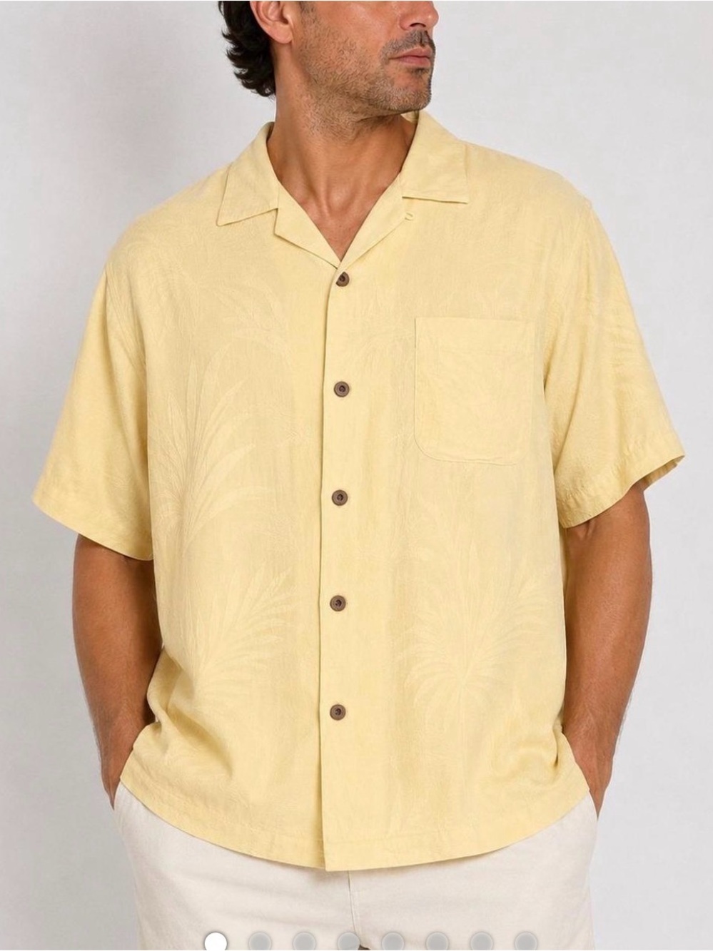 Tommy Bahama 100% Silk Men's Short-Sleeve Camp Collar Shirt in Pale Yellow XL